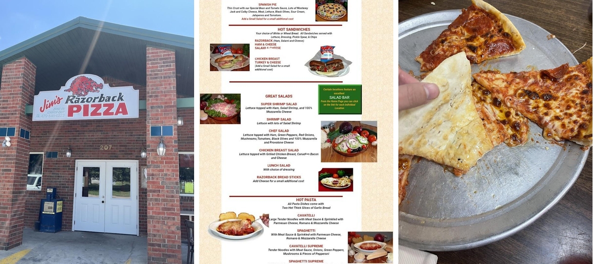 Jim's Razorback Pizza Menu