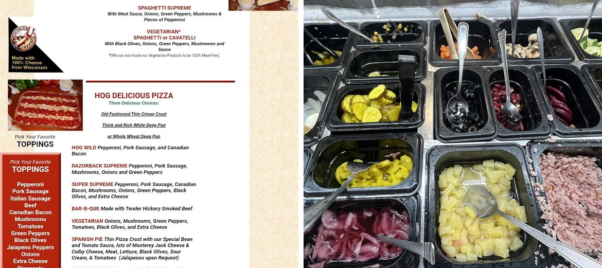 Jim's Razorback Pizza Menu